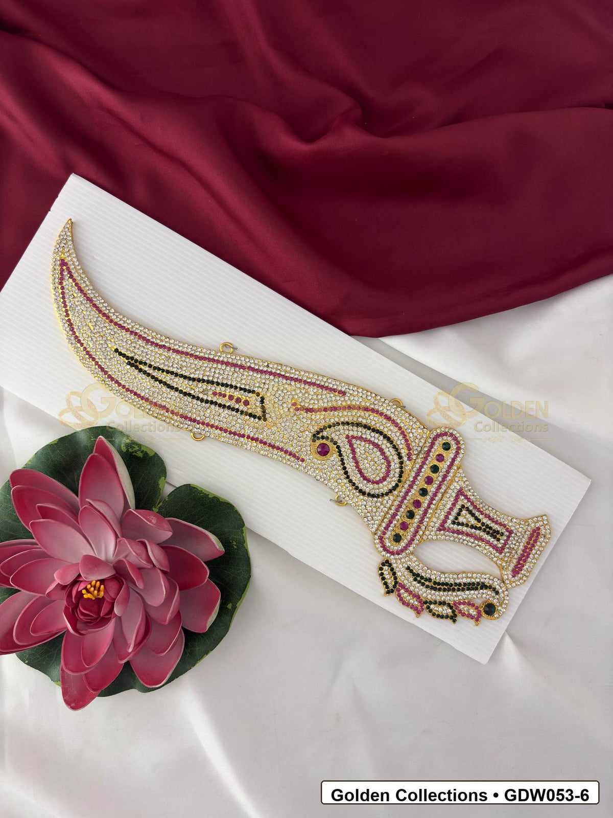 Front view of Gold-Plated Deity Knife for Idol Alankaram showing gold-plated knife-shaped deity hand accessory for idol alankaram