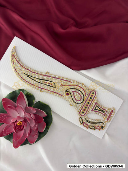 Front view of Gold-Plated Deity Knife for Idol Alankaram showing gold-plated knife-shaped deity hand accessory for idol alankaram