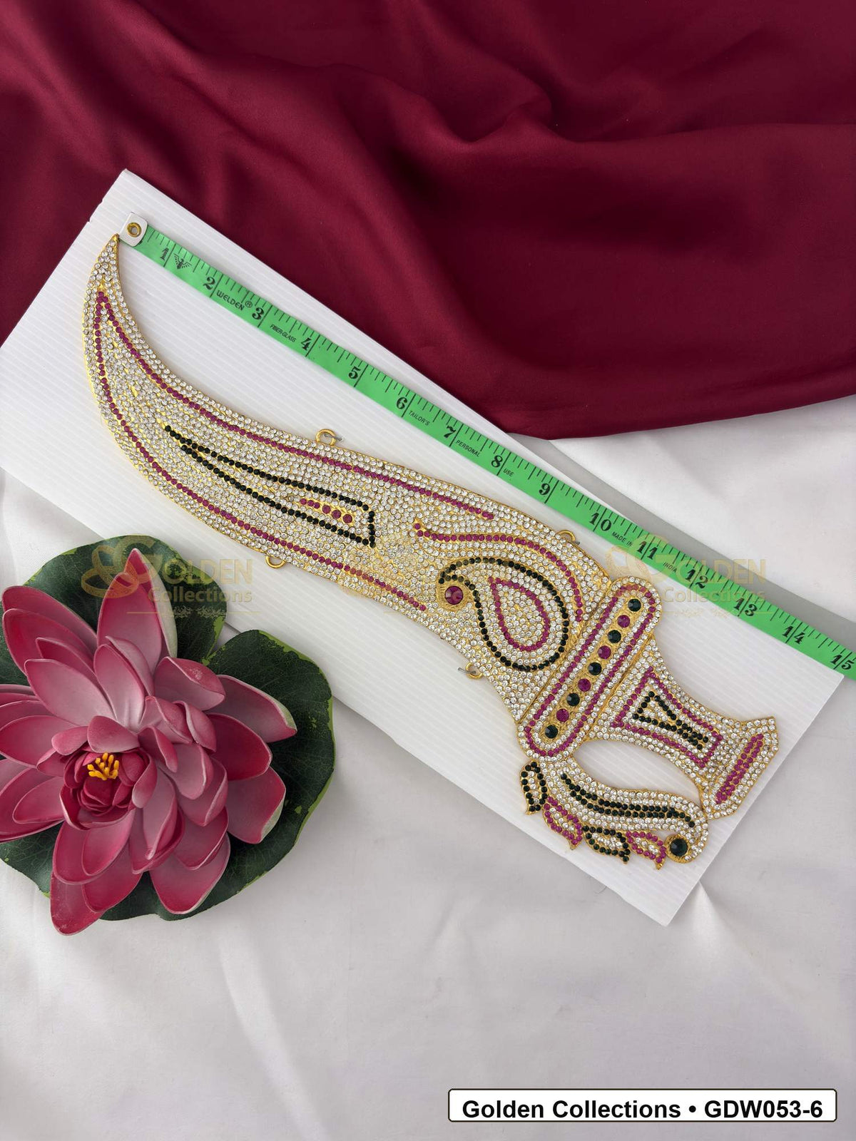 Measurement and scale view of Gold-Plated Deity Knife for Idol Alankaram for fit checking