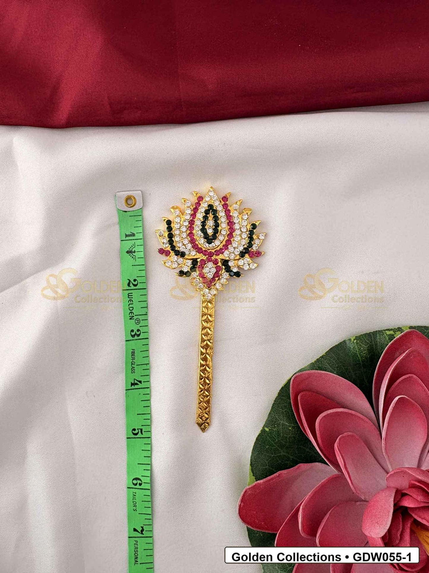 Measurement and scale view of Gold-Plated Deity Lotus for Goddess Alankaram for fit checking