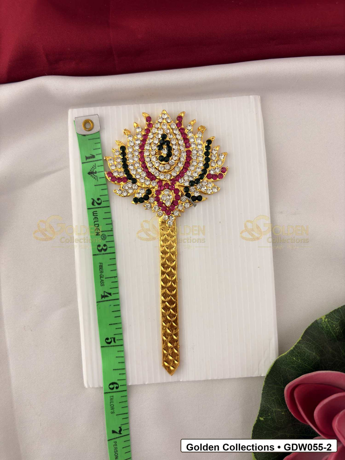 Measurement and scale view of Gold-Plated Deity Lotus for Goddess Alankaram for fit checking