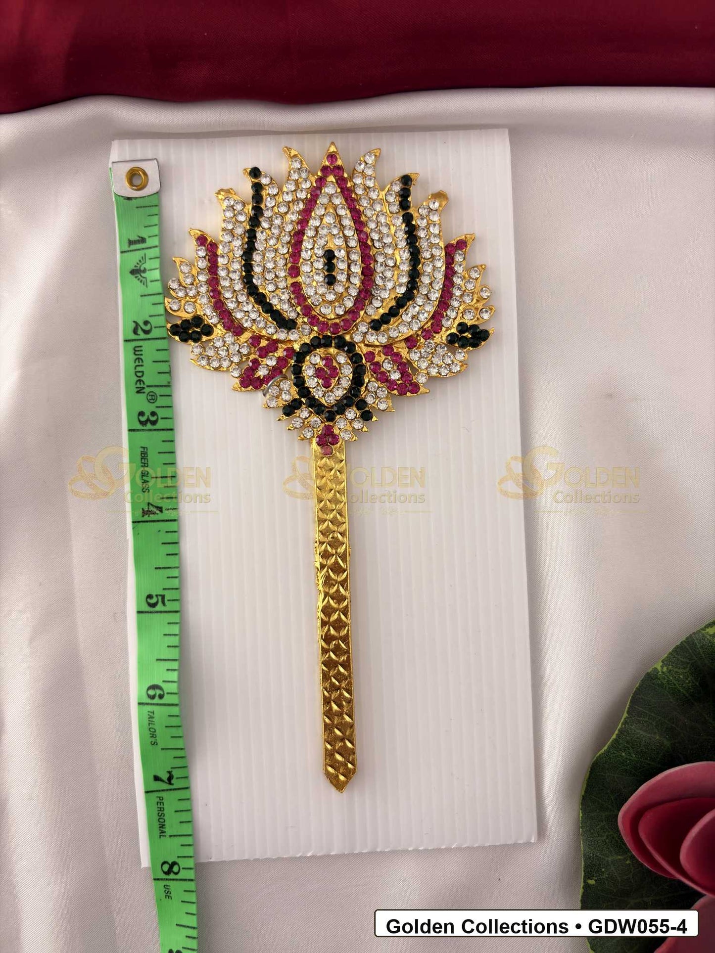 Measurement and scale view of Gold-Plated Deity Lotus for Goddess Alankaram for fit checking