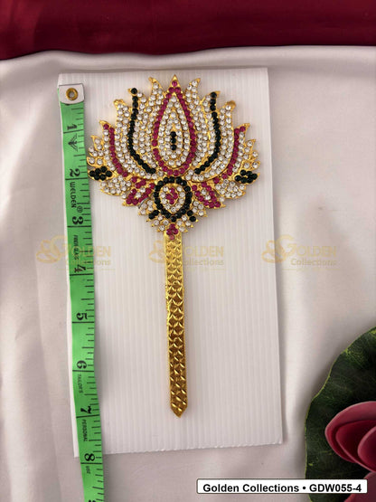 Measurement and scale view of Gold-Plated Deity Lotus for Goddess Alankaram for fit checking
