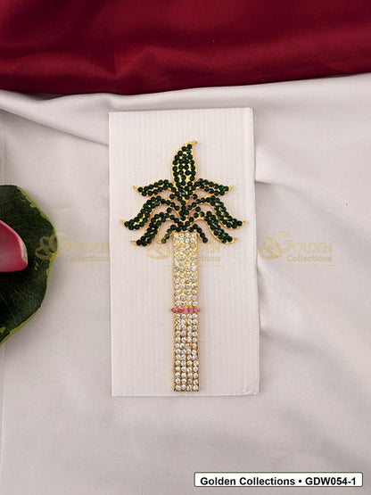 Front view of Gold-Plated Deity Sugarcane for Goddess Alankaram showing gold-plated sugarcane-shaped goddess decoration accessory