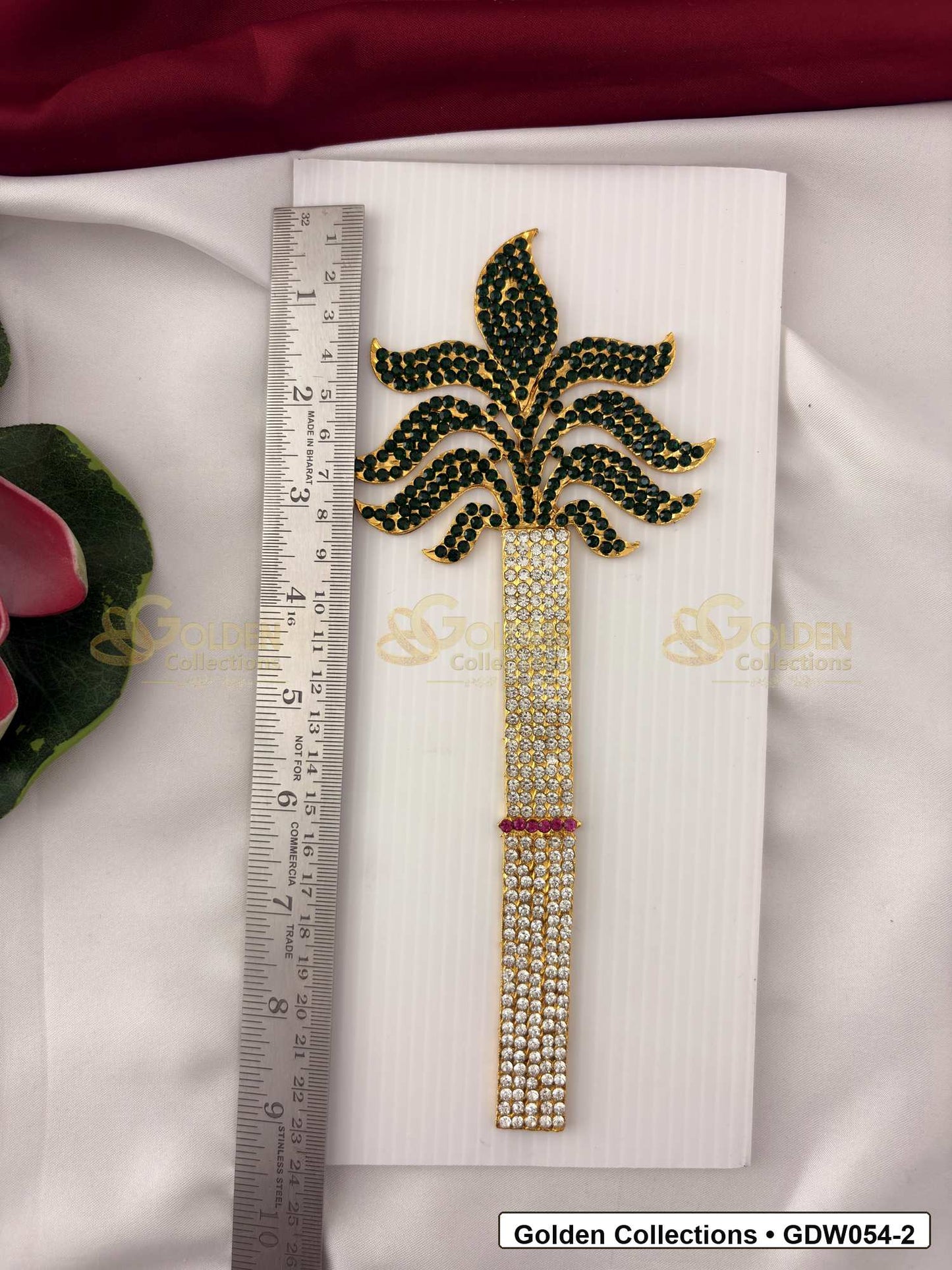 Measurement and scale view of Gold-Plated Deity Sugarcane for Goddess Alankaram for fit checking