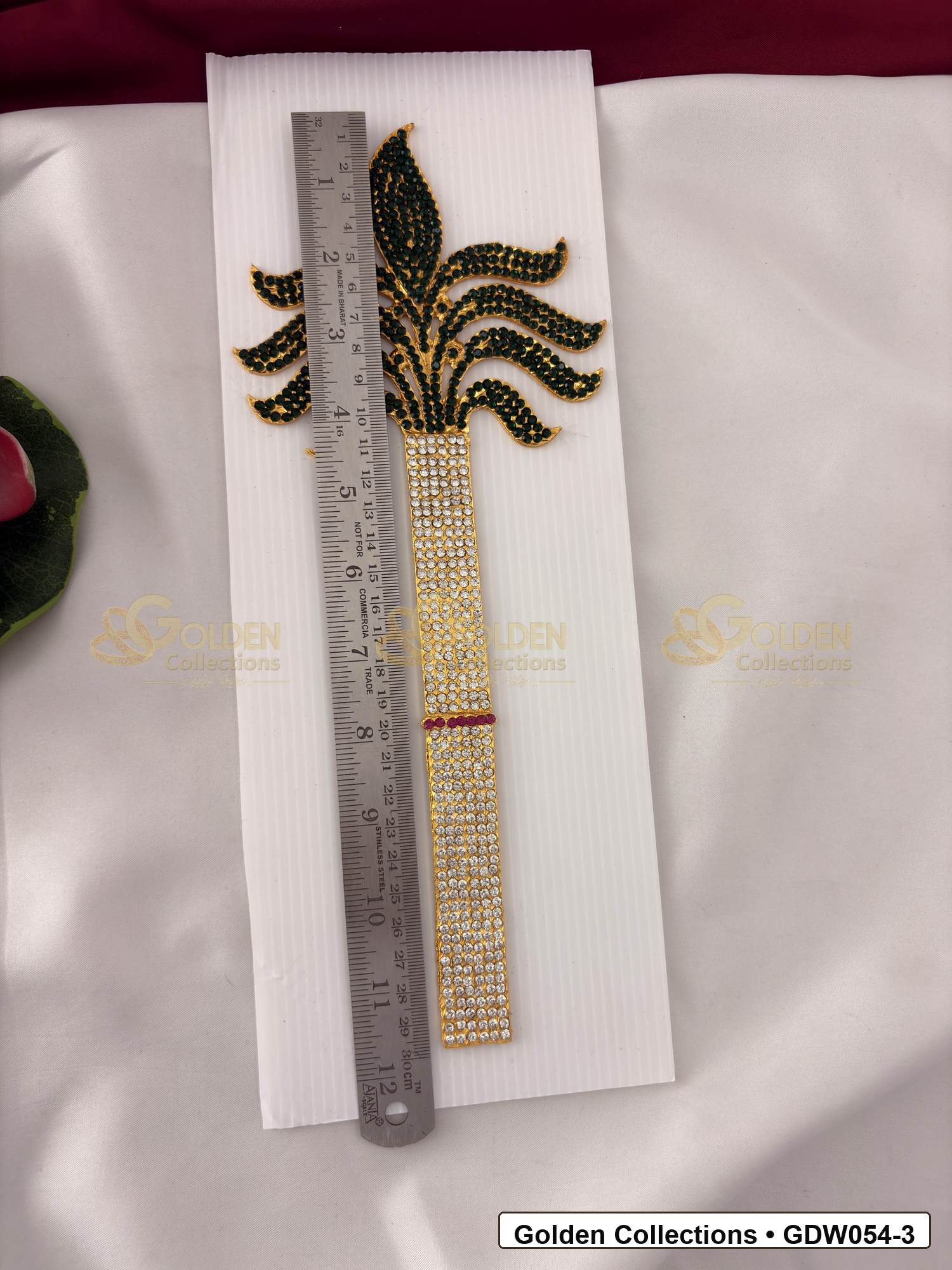 Measurement and scale view of Gold-Plated Deity Sugarcane for Goddess Alankaram for fit checking