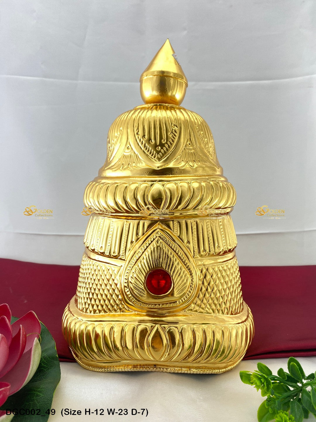 Gold Plated God Goddess Crown Mukut Goldencollections Size: 12 X 23 X 7, Color: Gold, Style: Round Image 49