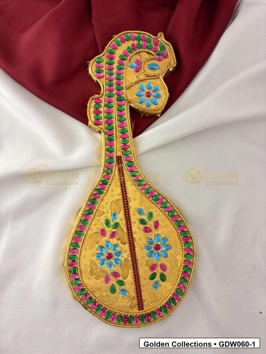 Gold-Plated Saraswati Veena for Idol Alankaram front view showing 15 x 6 Inches variant for deity idol alankaram