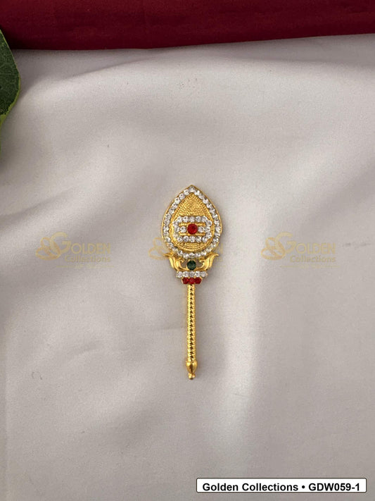 Gold-Plated Vel for Subramanya Swamy Idol Alankaram front view showing 3 Inches variant for deity idol alankaram