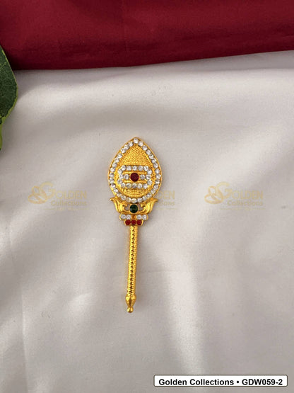 Gold-Plated Vel for Subramanya Swamy Idol Alankaram front view showing 4 Inches variant for deity idol alankaram
