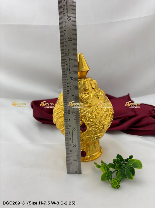 Balaji / Vishnu Full Round Gold Plated Crown DGC289 deity crown measurement photo showing ruler or tape size reference