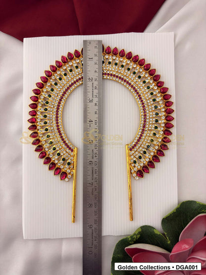 Side view of Gold Tone Deity Arch for Idol Alankaram showing arch depth and placement shape