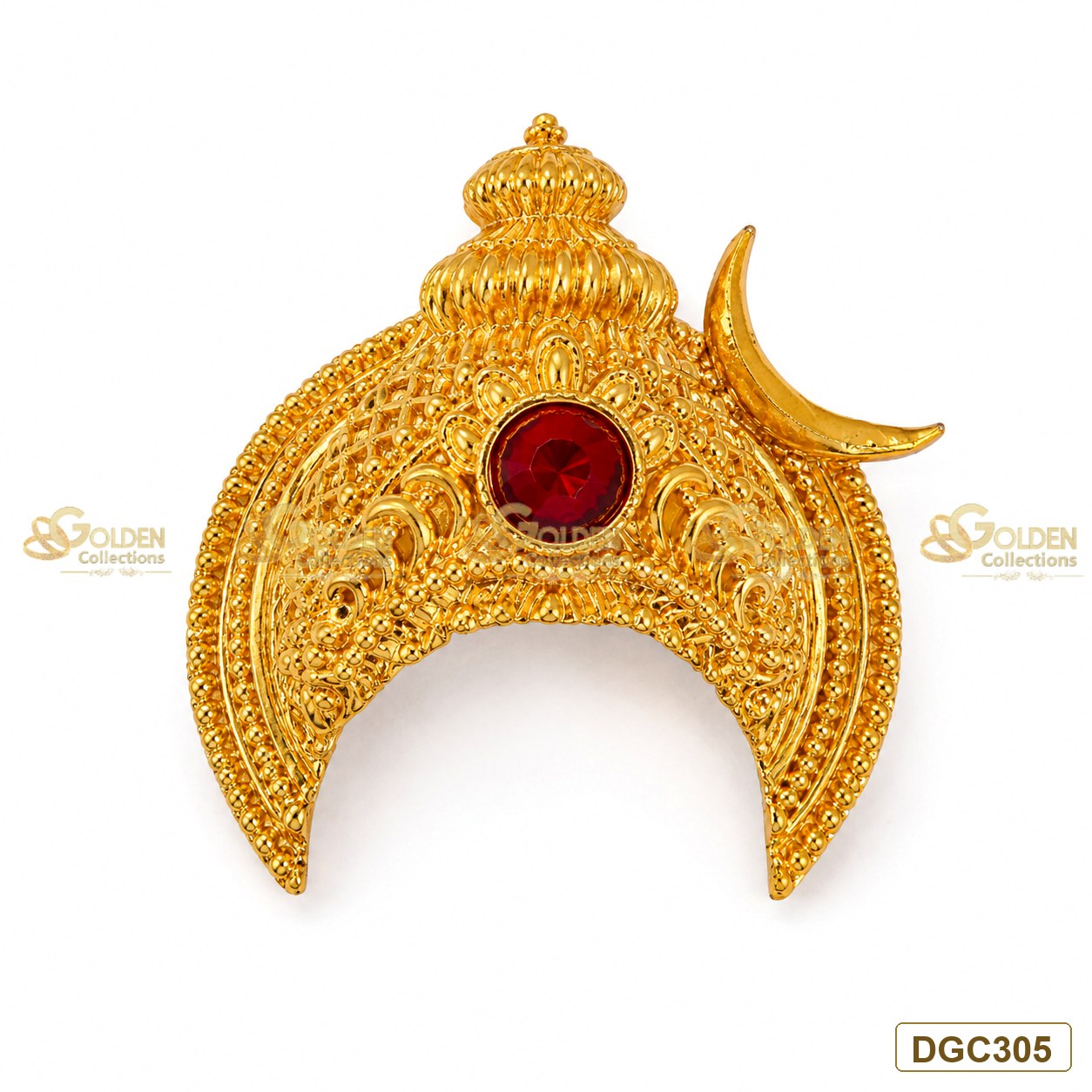 Small Deity Arched Crescent gold plated crown with red stone premium product image DGC305