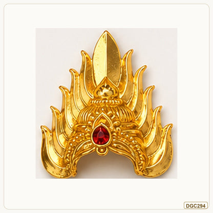 Small Deity Tall Jwala Gold Plated Crown with Red Stone full product view for small deity idol alankaram