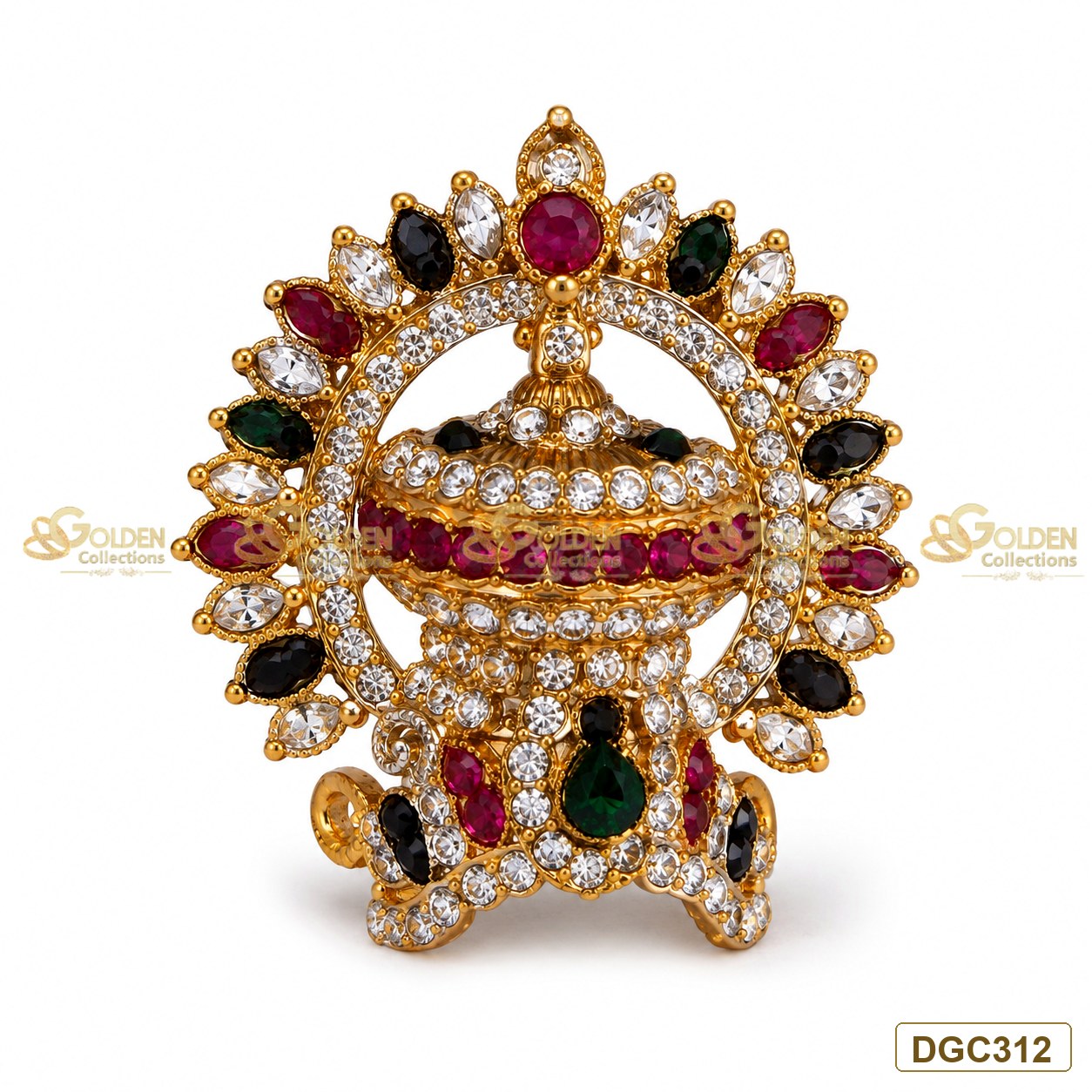 Small Deity Round Stone gold plated crown with multicolor stones premium product image DGC312