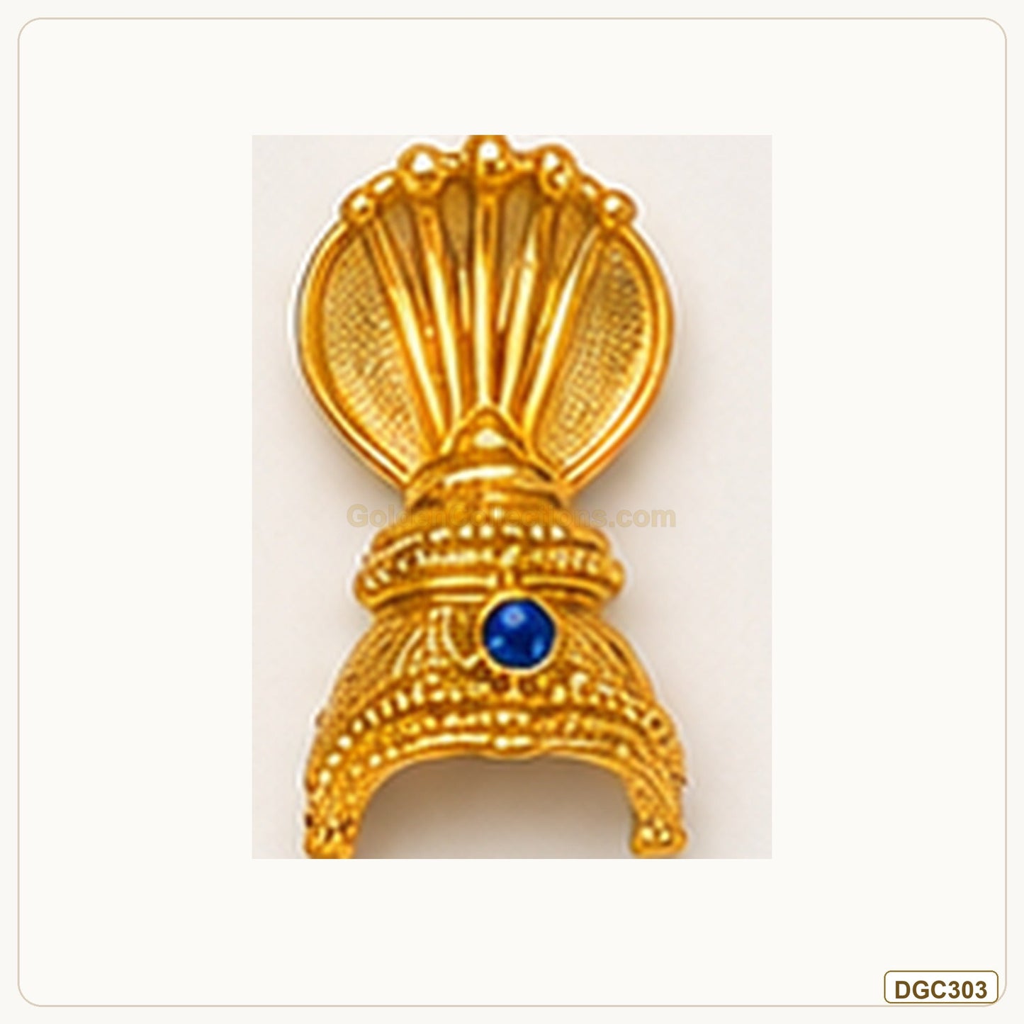 Small Deity Shell Style Gold Plated Crown with Blue Stone full product view for small deity idol alankaram