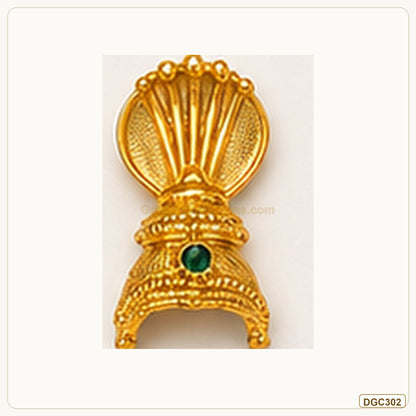 Small Deity Shell Style Gold Plated Crown with Green Stone full product view for small deity idol alankaram