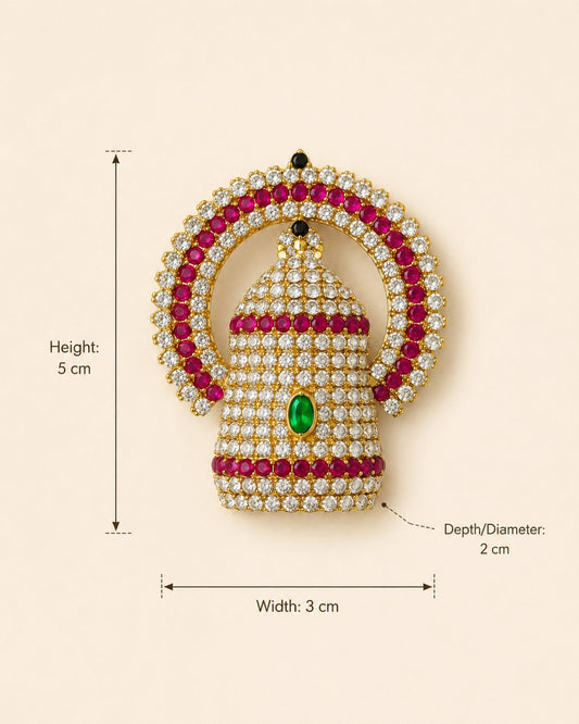 Measurement image showing DGC313 small deity crown size 5 cm height, 3 cm width and 2 cm depth for idol alankaram