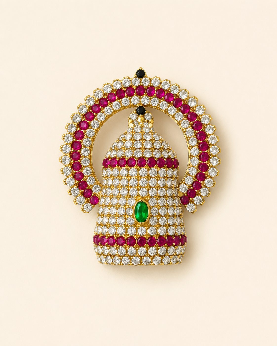 Small deity half round mukut with pink, green and white stones for idol alankaram
