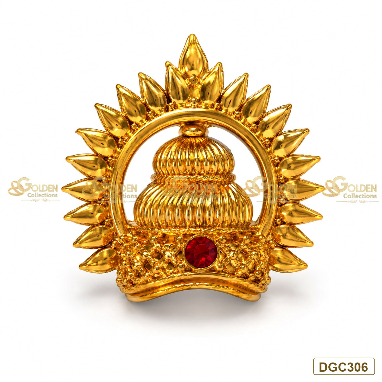 Small Deity Sun Jwala gold plated crown with red stone premium product image DGC306