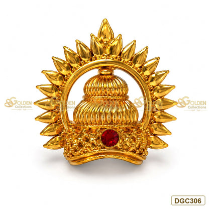 Small Deity Sun Jwala gold plated crown with red stone premium product image DGC306