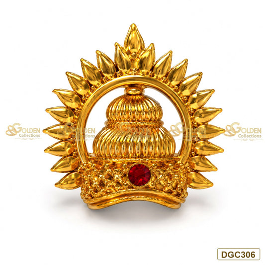 Small Deity Sun Jwala gold plated crown with red stone premium product image DGC306