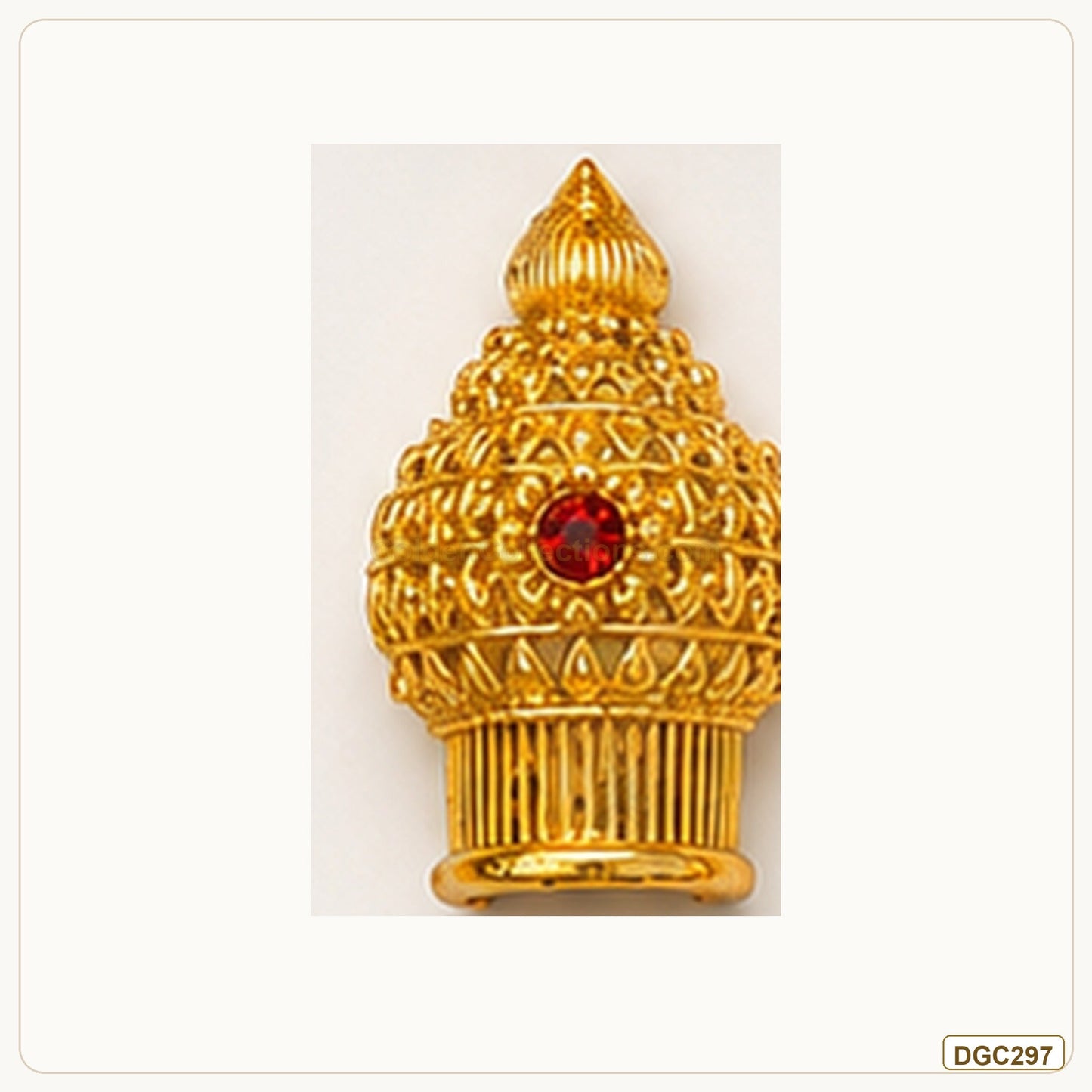 Small Deity Medium Tall Mukut Gold Plated Crown with Red Stone full product view for small deity idol alankaram