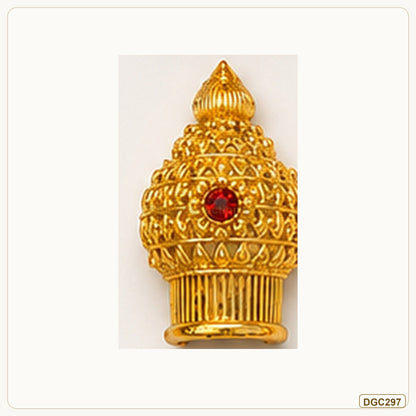 Small Deity Medium Tall Mukut Gold Plated Crown with Red Stone full product view for small deity idol alankaram