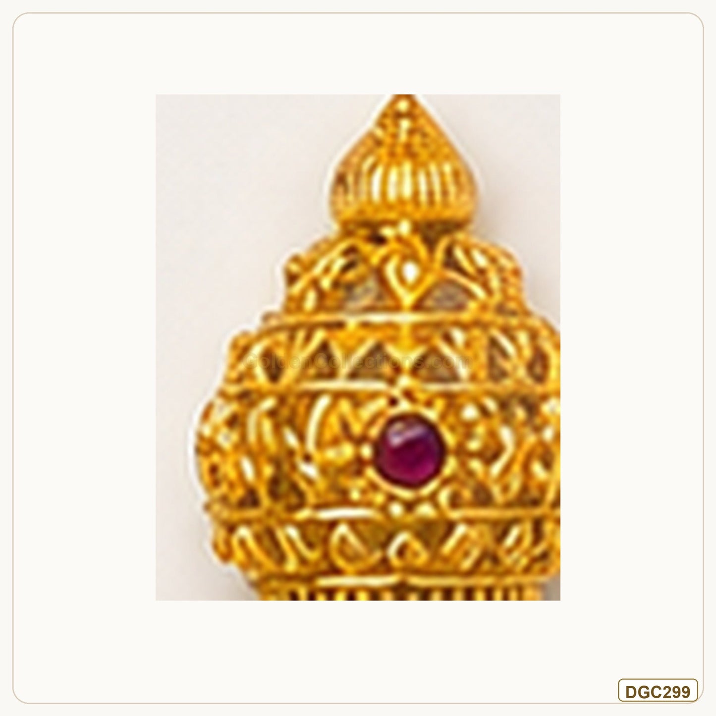 Small Deity Mini Tall Mukut Gold Plated Crown with Purple Stone full product view for small deity idol alankaram