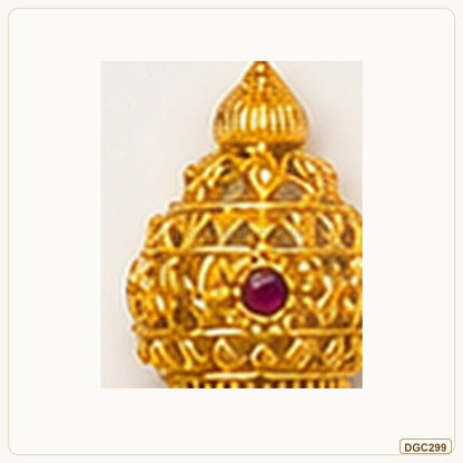 Small Deity Mini Tall Mukut Gold Plated Crown with Purple Stone full product view for small deity idol alankaram