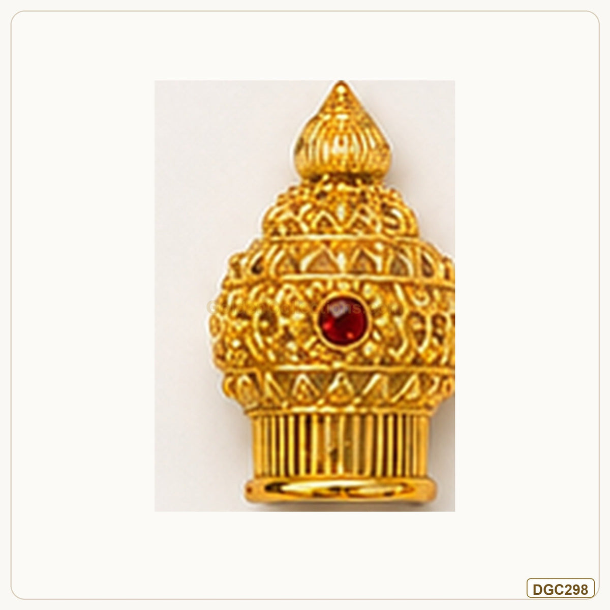 Small Deity Small Tall Mukut Gold Plated Crown with Red Stone full product view for small deity idol alankaram