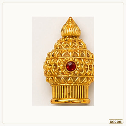 Small Deity Small Tall Mukut Gold Plated Crown with Red Stone full product view for small deity idol alankaram