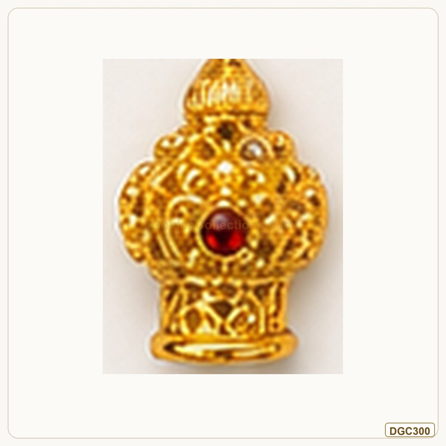 Small Deity Tiny Tall Mukut Gold Plated Crown with Red Stone full product view for small deity idol alankaram