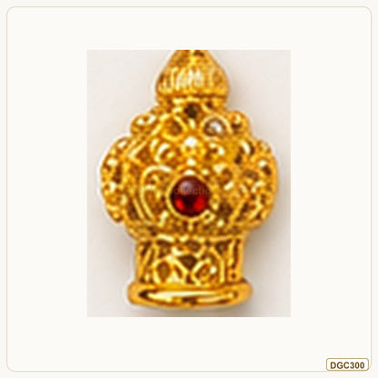 Small Deity Tiny Tall Mukut Gold Plated Crown with Red Stone full product view for small deity idol alankaram