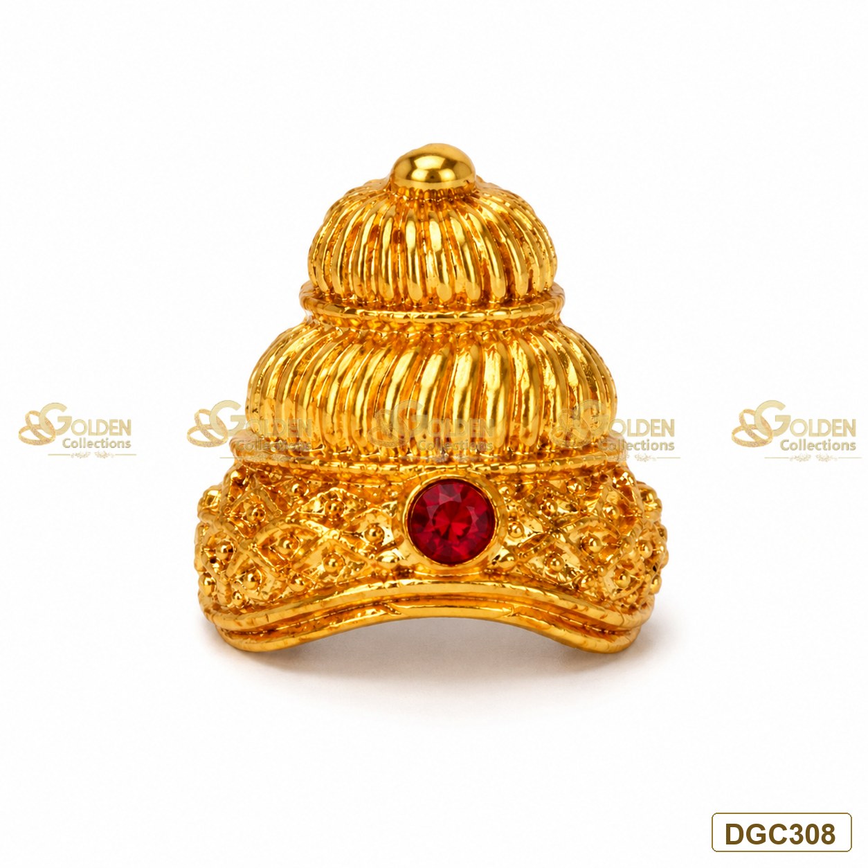 Small Deity Tiered Small gold plated crown with red stone premium product image DGC308