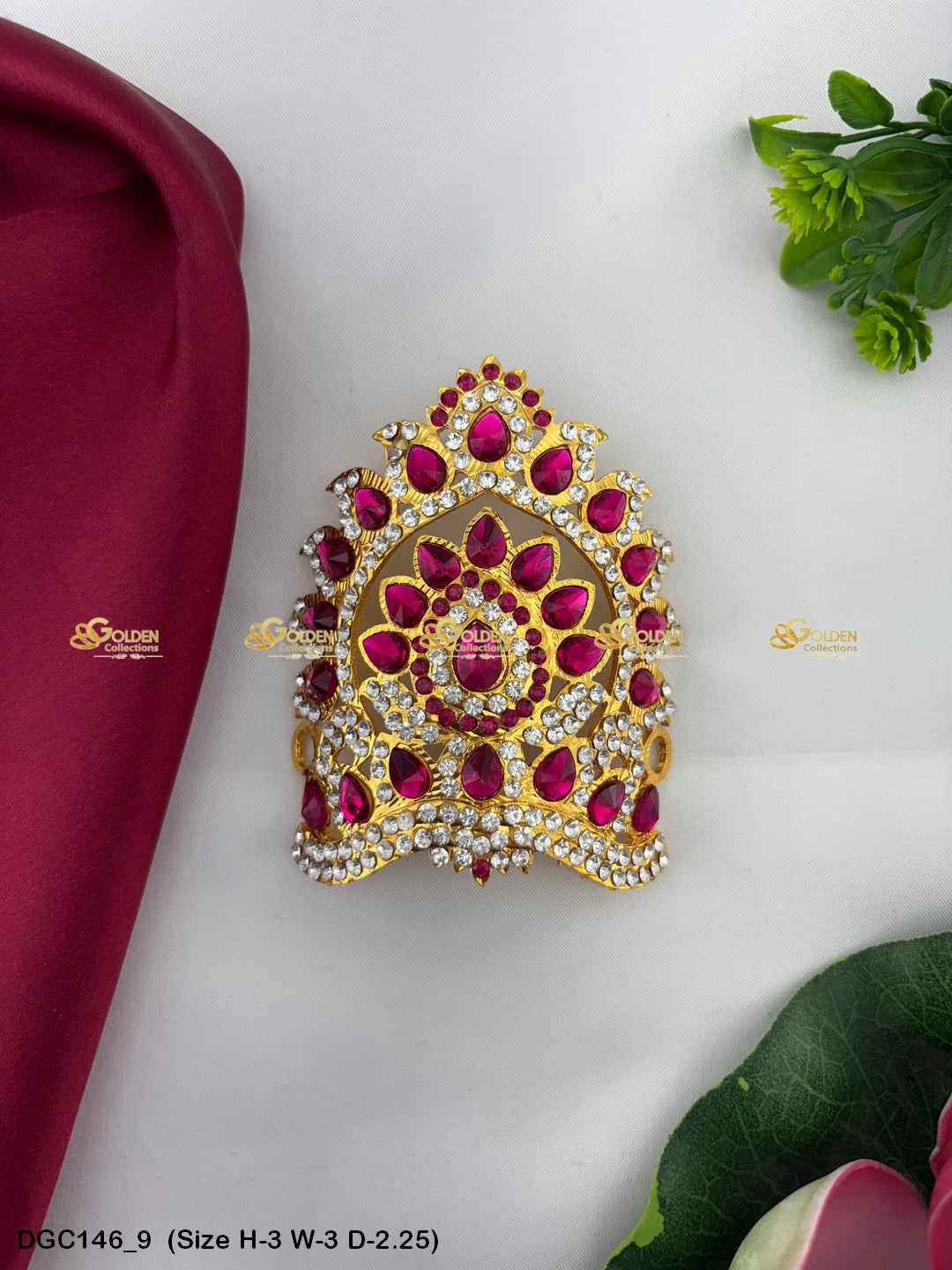 Graceful Crown For Hindu Goddess Deity Goldencollections Size: 3 X 3 X 2.25, Color: Pink, Style: Half Round Image 9