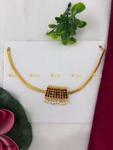 Bharatanatyam short necklace with red, green and clear stones BSN-039