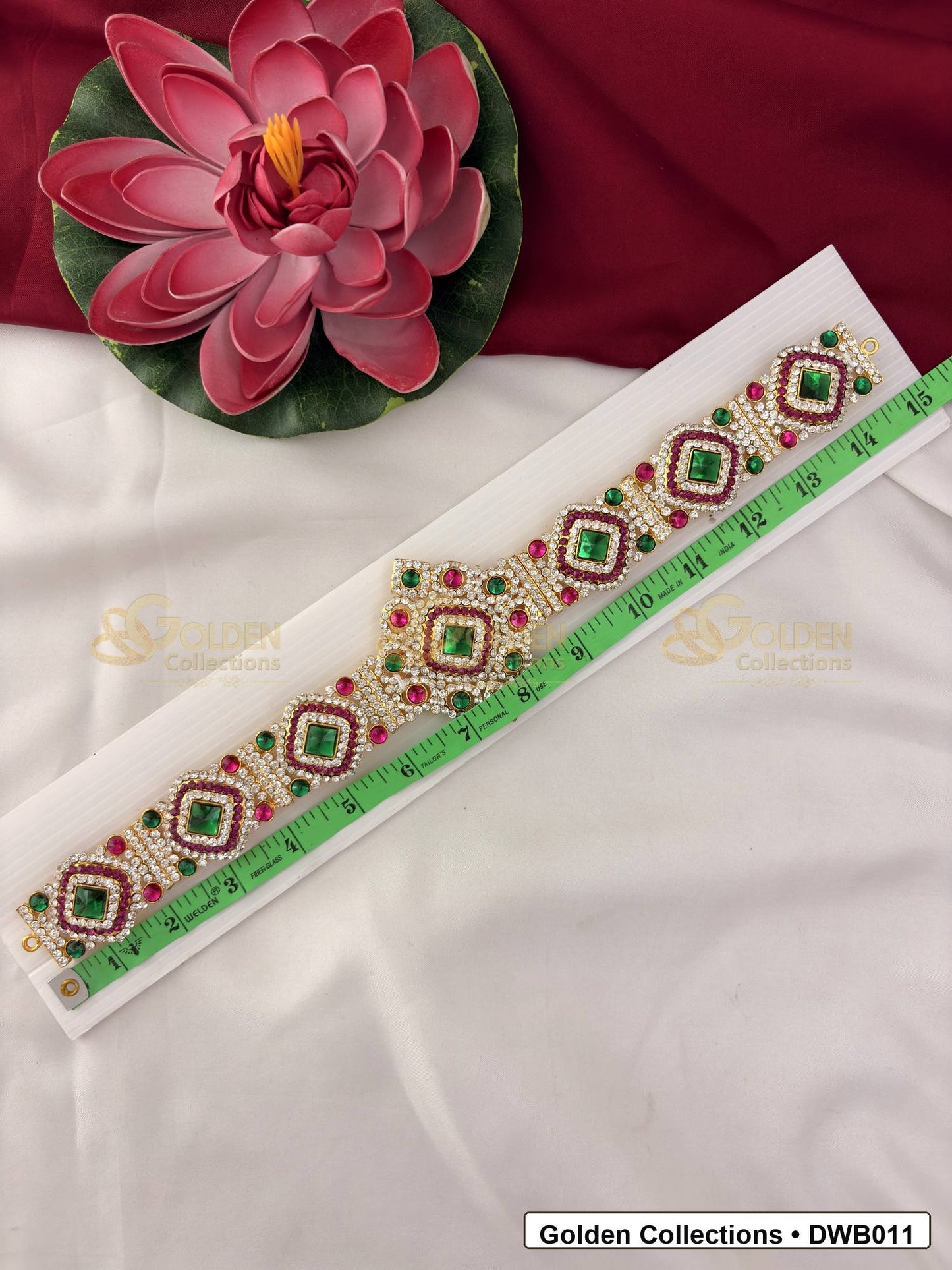 Measurement and scale view of Grand Deity Waist Belt Vaddanam for Idols for fit checking