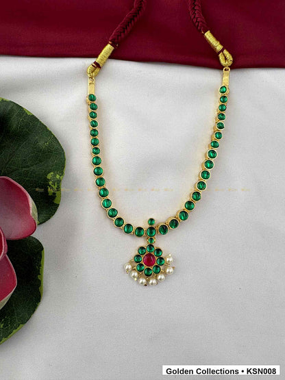 Front view of Green Bead Real Kemp Short Necklace with Pendant from Golden Collections
