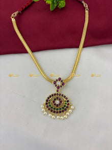 Real Kemp Short Necklace for Bharatanatyam and Kuchipudi BBN044 with red-green kemp stones