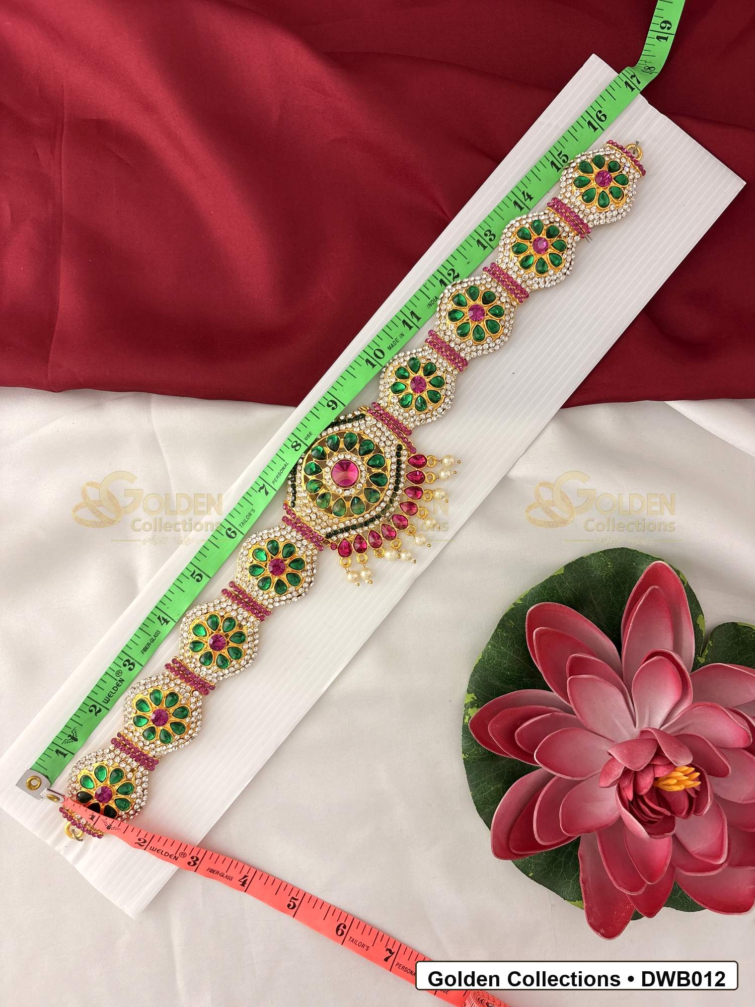 Measurement and scale view of Heavy Deity Waist Belt Vaddanam for Idols for fit checking