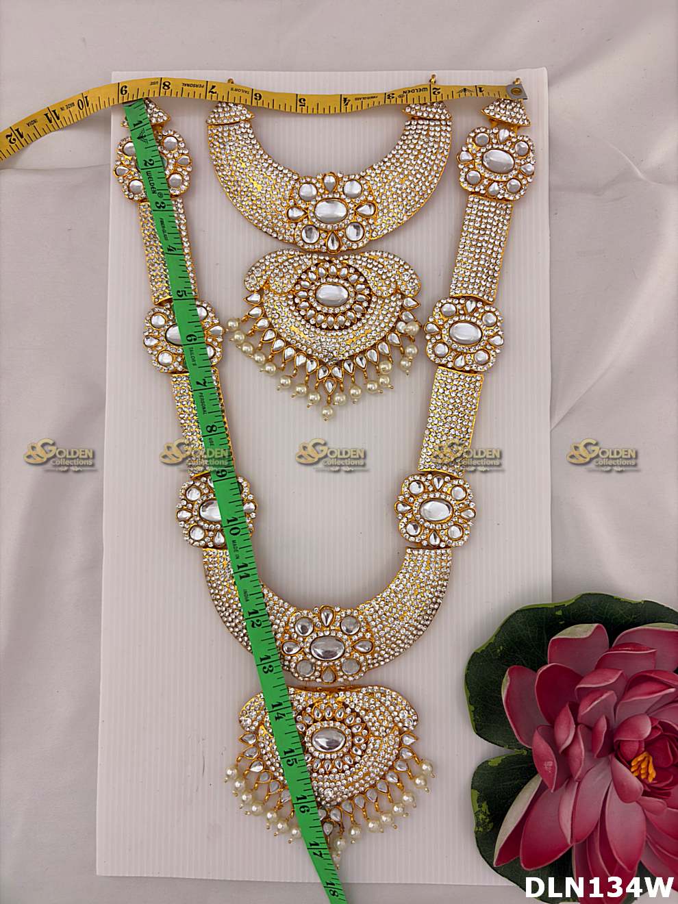 long necklace for Hindu god and goddess idol alankaram White Stone-1