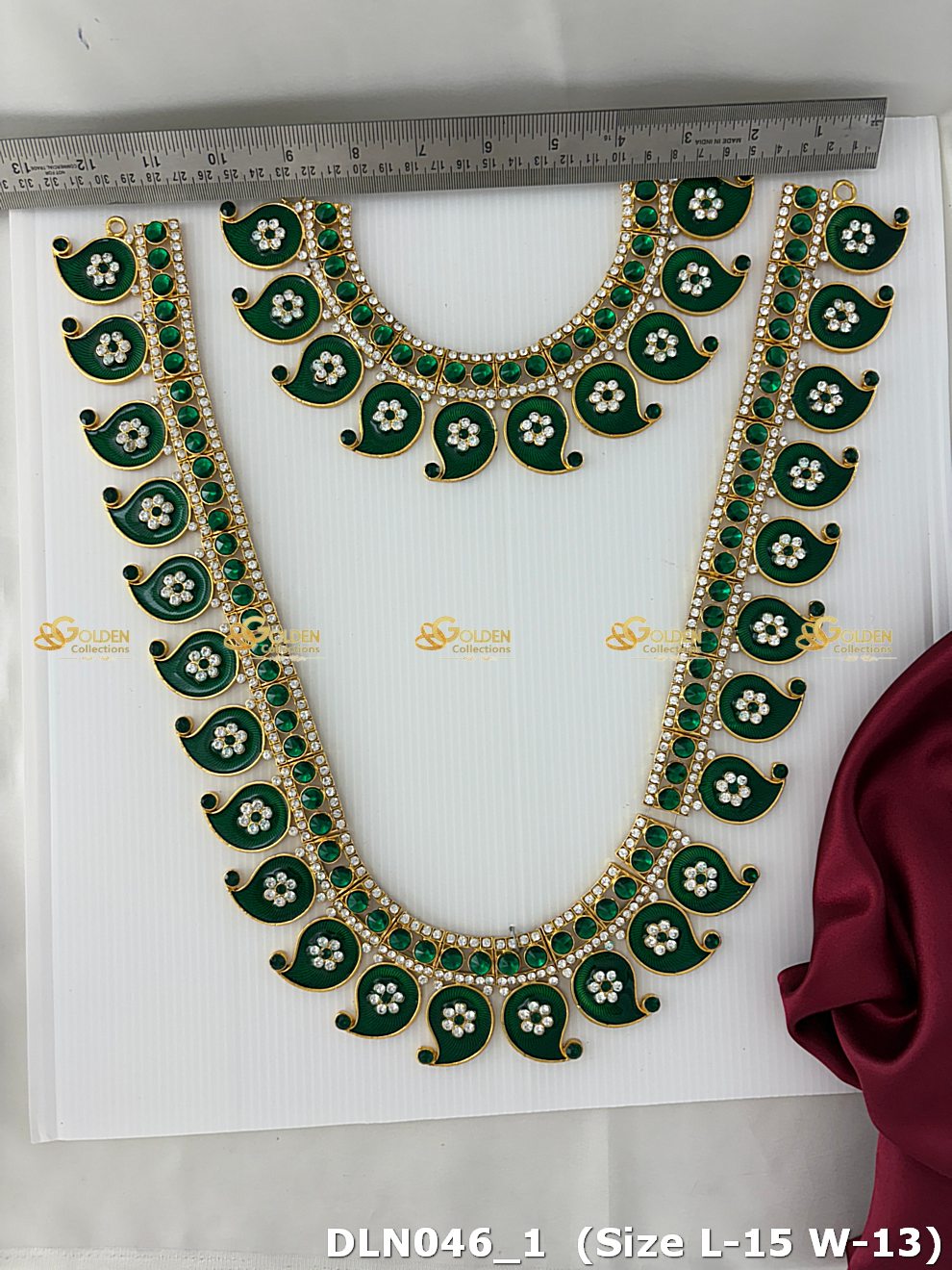 Varalakshmi Green with White 2 Step Long Haram DLN046 deity long haram image 1