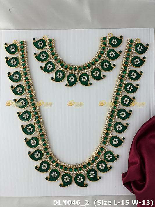 Varalakshmi Green with White 2 Step Long Haram DLN046 deity long haram image 2