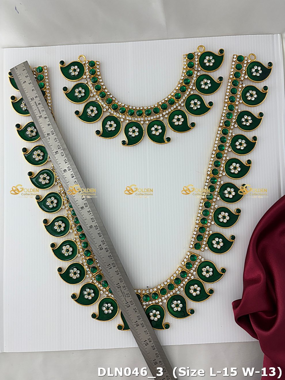 Varalakshmi Green with White 2 Step Long Haram DLN046 deity long haram image 3