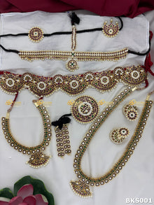 Real Kemp Bharatanatyam Kuchipudi Dance Jewellery Set for Arangetram BKS001 with red-green kemp stones