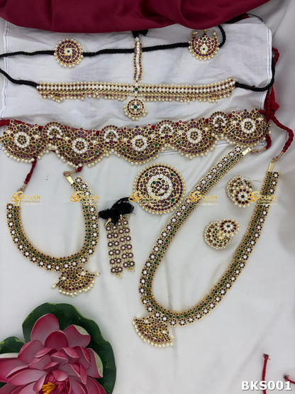 Kemp Bharatanatyam Jewellery Set | Arangetram Temple Dance Set with Original Kemp Stones Bks001