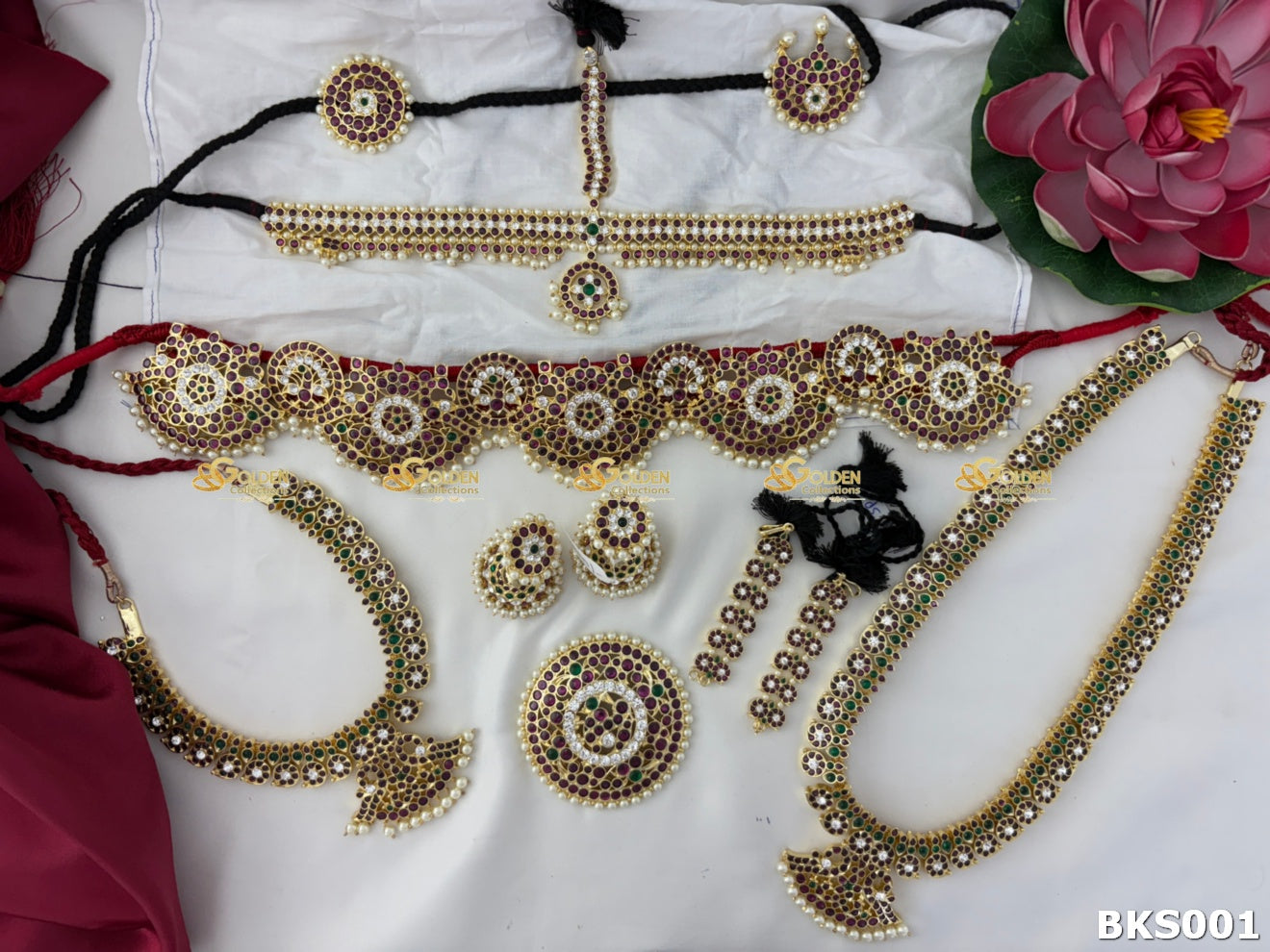 Kemp Bharatanatyam Jewellery Set | Arangetram Temple Dance Set with Original Kemp Stones