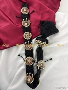 Real Kemp Jada Braid Accessory for Bharatanatyam BBK002 with red-green kemp stones