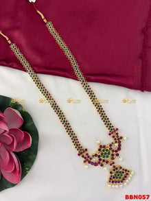 Real Kemp Temple Long Haram for Bharatanatyam and Kuchipudi BBN057 with red-green kemp stones